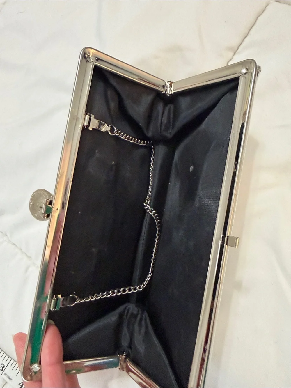 Metallic Silver vintage Evening Clutch purse circular clasp